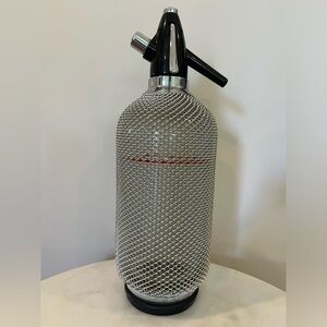 Vintage Seltzer Siphon Bottle Metal Mesh Mid Century Barware Retro Soda Siphon